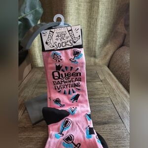 Queen of Damn Near Everything Pink Novelty Crew Socks